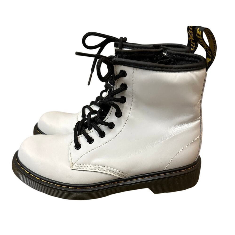 Dr Martens Boots White Leather Lace Up Combat Shoes 1460 J Kids Size 3
